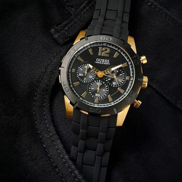 Guess Caliber Chronograph Black Dial Black Rubber Strap Watch for Men - W0864G3 Buy Now By Guess