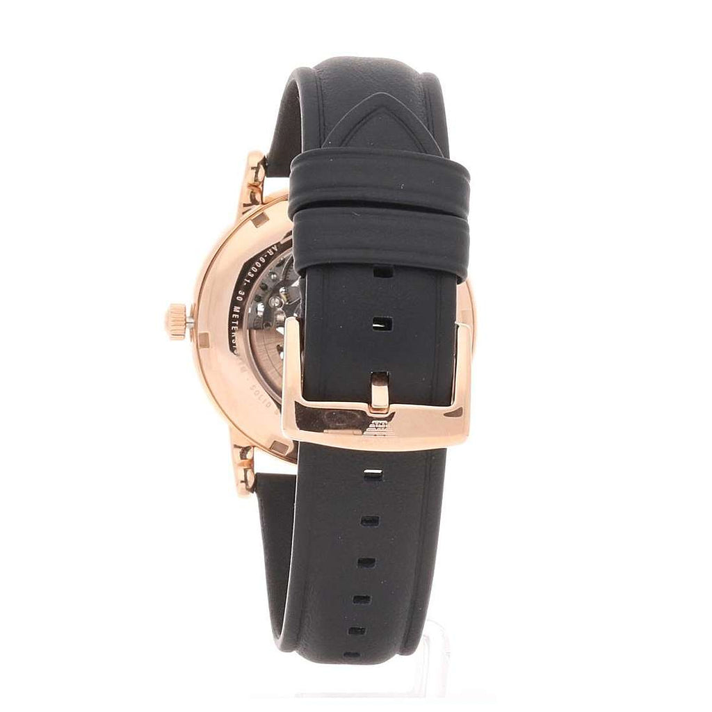 Emporio Armani Meccanico Skeleton Silver Dial Black Leather Strap Watch For Men - AR60031 Buy Now By Emporio Armani