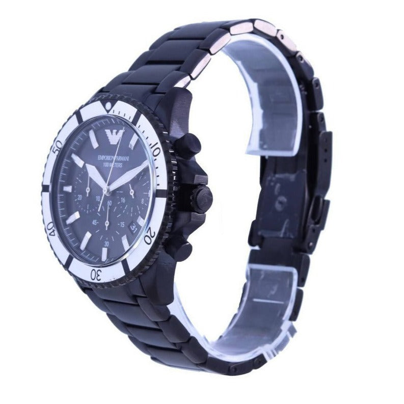 Emporio Armani Diver Chronograph Black Dial Black Steel Strap Watch For Men - AR80050 Buy Now By Emporio Armani