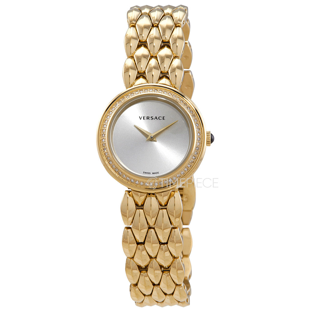 Versace V Flare Diamonds Silver Dial Gold Steel Strap Watch for Women - VEBN00918 Buy Now By Versace
