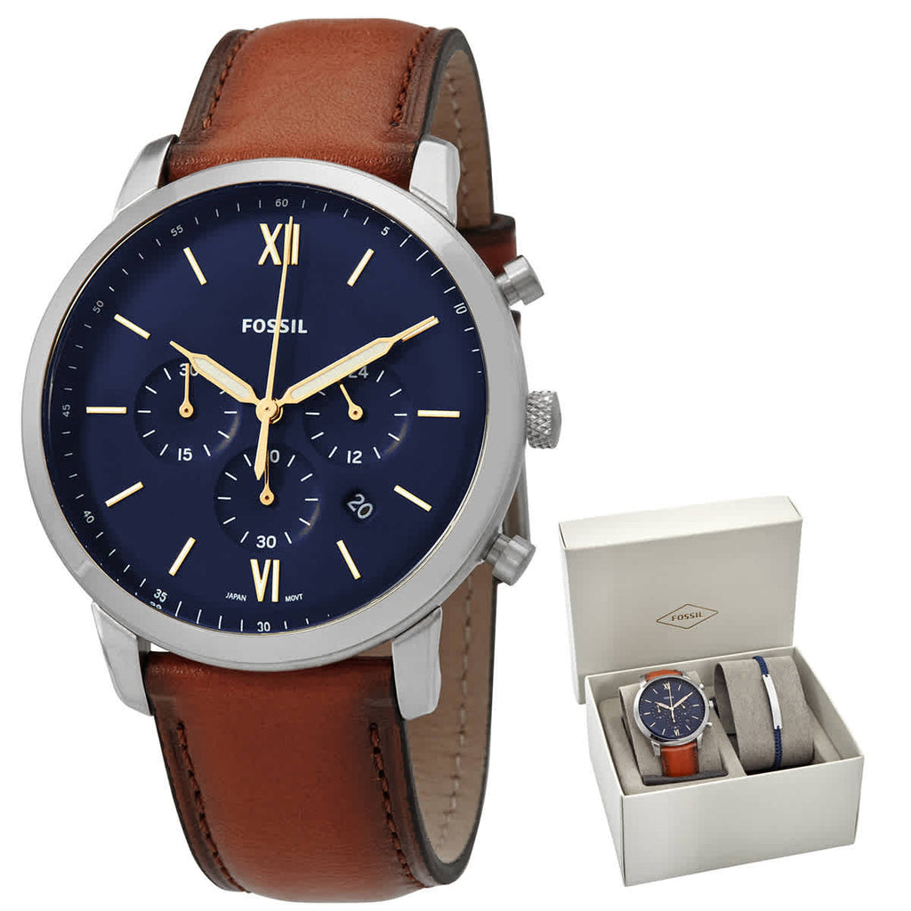 Fossil Neutra Chronograph Blue Dial Brown Leather Strap Watch for Men - FS5453 Buy Now By Fossil