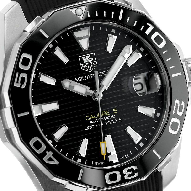 Tag Heuer Aquaracer Calibre 5 Automatic Black Dial Black Rubber Strap Watch for Men - WAY211A.FT6151 Buy Now By Tag Heuer