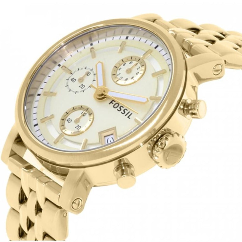 Fossil Boyfriend Chronograph Gold Dial Gold Steel Strap Watch for Women - ES2197 Buy Now By Fossil