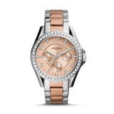 Fossil Riley Multifunction Rose Gold Dial Two Tone Steel Strap Watch for Women - ES4145 Buy Now By Fossil