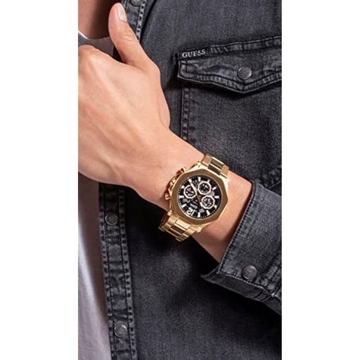 Guess Edge Chronograph Black Dial Gold Steel Strap Watch For Men - GW0539G2