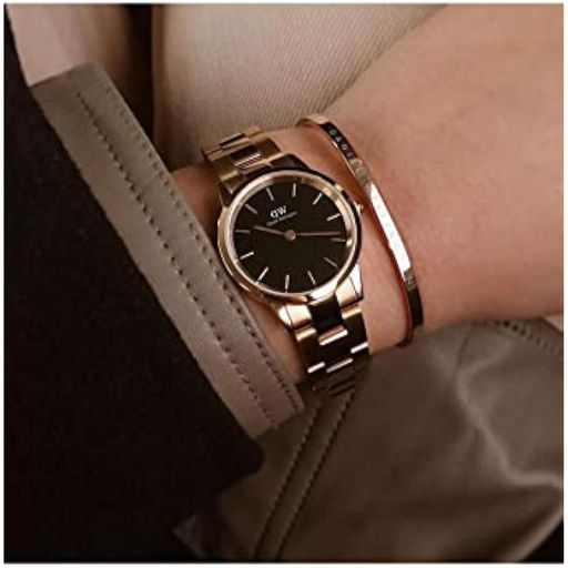 Daniel Wellington Iconic Link Black Dial Rose Gold Steel Strap Watch for Women - DW00100212 Buy Now By Daniel Wellington