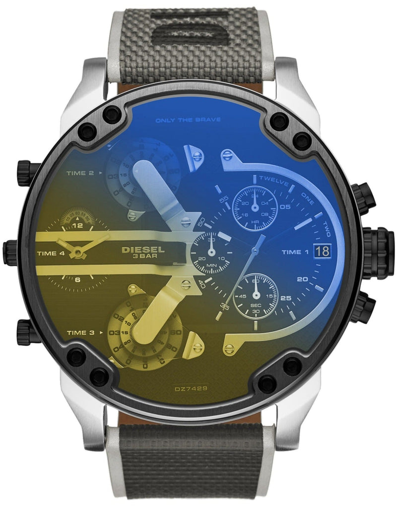 Diesel Mr. Daddy 2.0 Chronograph Black Dial Grey Nylon Strap Watch For Men - DZ7429 Buy Now By Diesel