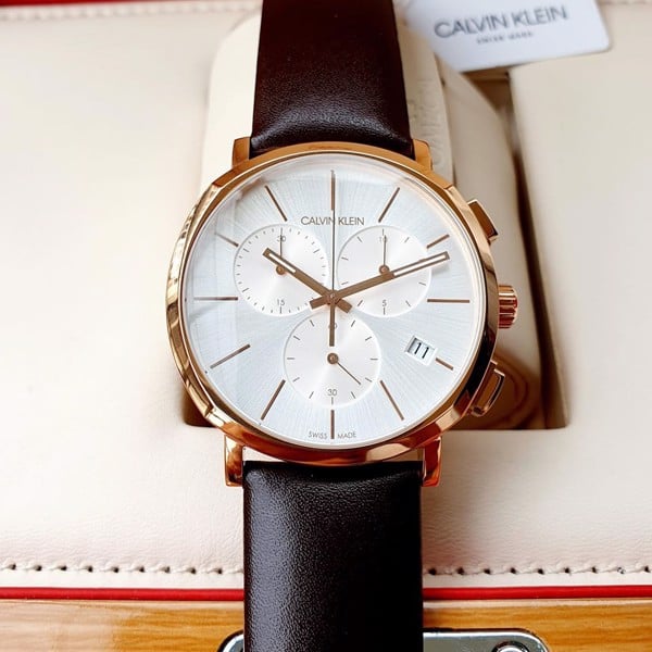 Calvin Klein Posh Chronograph White Dial Brown Leather Strap Watch for Men - K8Q376G6 Buy Now By Calvin Klein