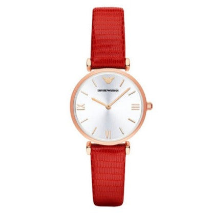 Emporio Armani Gianni T Bar Silver Dial Red Leather Strap Watch For Women - AR1876 Buy Now By Emporio Armani