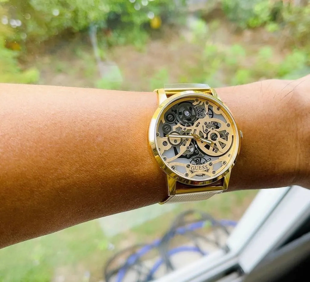 Guess Gadget Gold Dial Gold Mesh Bracelet Watch for Men - GW0538G2 Buy Now By Guess