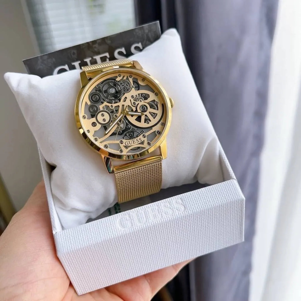 Guess Gadget Gold Dial Gold Mesh Bracelet Watch for Men - GW0538G2 Buy Now By Guess