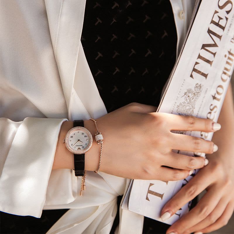 Emporio Armani Rosa Quartz Mother Of Pearl White Dial Black Leather Strap Watch For Women - AR11356 Buy Now By Emporio Armani