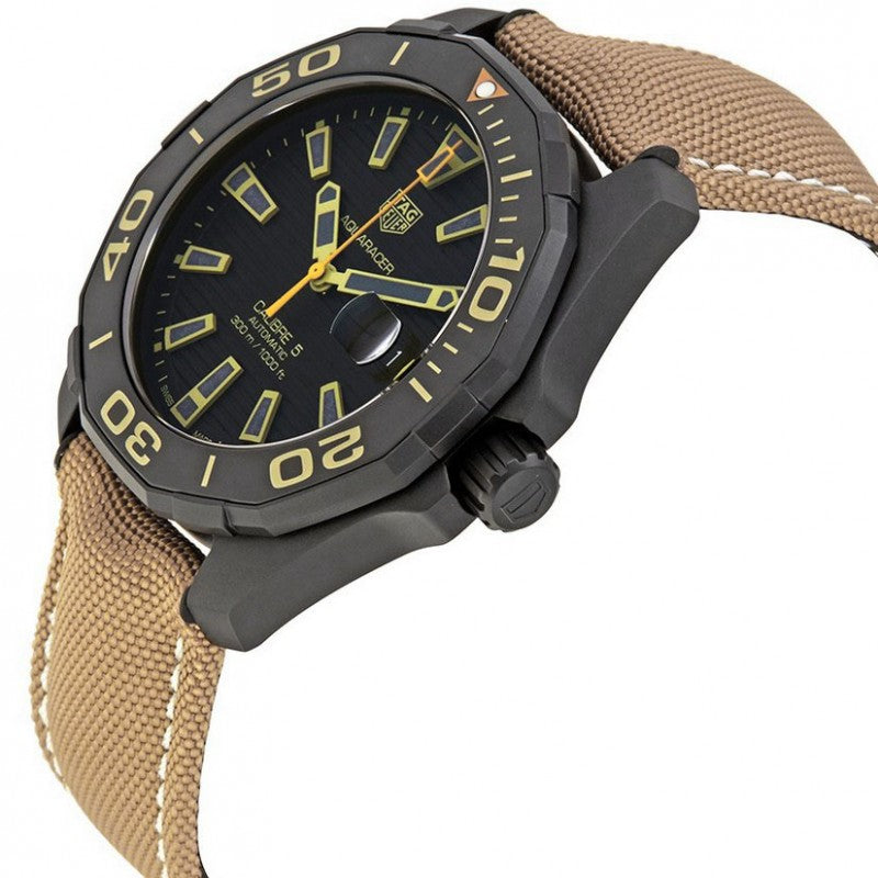 Tag Heuer Aquaracer 300 Calibre 5 Automatic Black Dial Brown Nylon Strap Watch for Men - WAY208C.FC6383 Buy Now By Tag Heuer