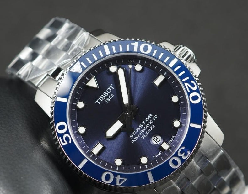 Tissot T Sport Seastar 1000 Powermatic Silicium Blue Dial Silver Steel Strap Watch For Men - T120.407.11.041.01 Buy Now By Tissot