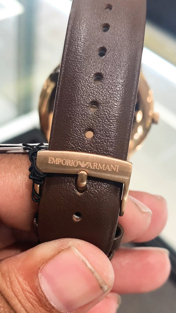 Emporio Armani Minimalist Quartz White Dial Brown Leather Strap Watch For Men - AR11572 Buy Now By Emporio Armani