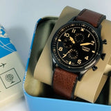 Fossil Retro Pilot Chronograph Brown Dial Brown Leather Strap Watch for Men - FS5833 Buy Now By Fossil