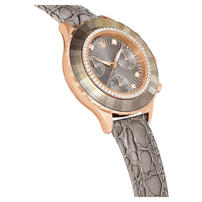 Swarovski Octea Chrono Grey Dial Grey Leather Strap Watch for Women - 5671153 Buy Now By Swarovski