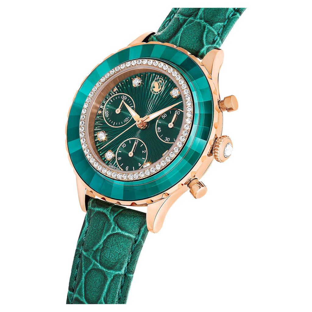 Swarovski Octea Chrono Green Dial Green Leather Strap Watch for Women - 5672931 Buy Now By Swarovski