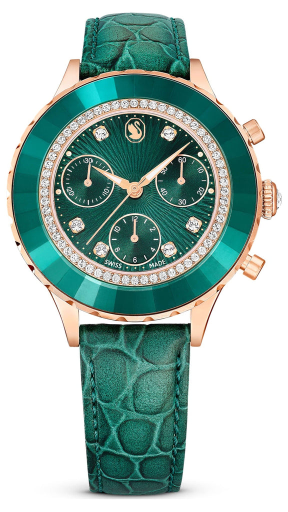 Swarovski Octea Chrono Green Dial Green Leather Strap Watch for Women - 5672931 Buy Now By Swarovski