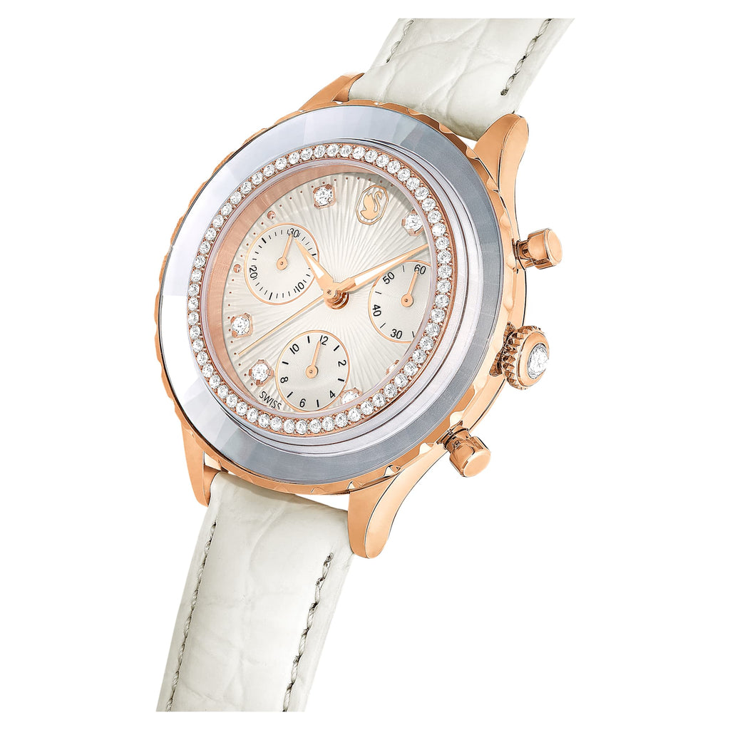 Swarovski Octea Chrono Crystals White Dial White Leather Strap Watch for Women - 5671150 Buy Now By Swarovski