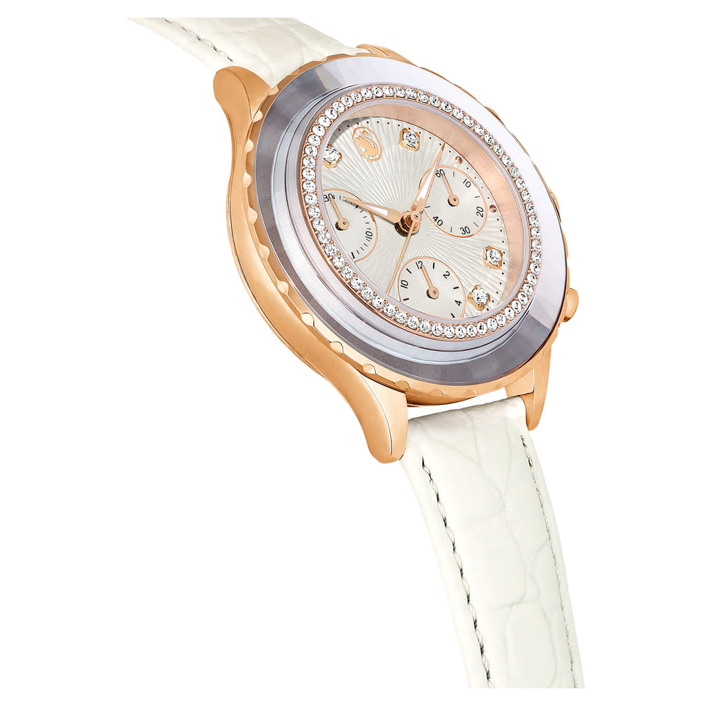 Swarovski Octea Chrono Crystals White Dial White Leather Strap Watch for Women - 5671150 Buy Now By Swarovski