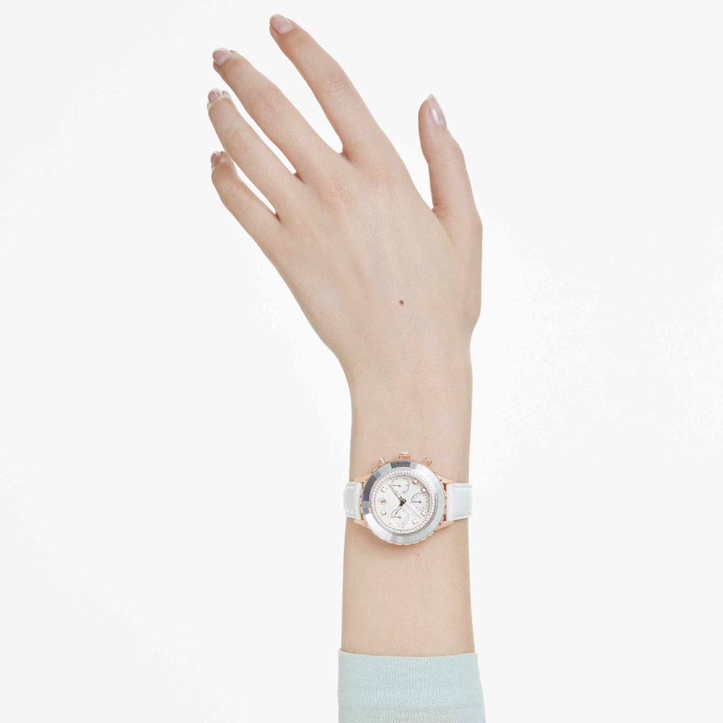 Swarovski Octea Chrono Crystals White Dial White Leather Strap Watch for Women - 5671150 Buy Now By Swarovski