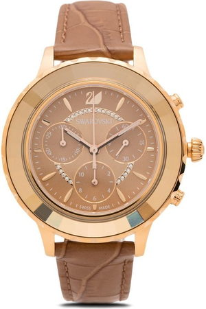 Swarovski Octea Lux Chrono Brown Gold Dial Brown Leather Strap Watch for Women - 5632260 Buy Now By Swarovski