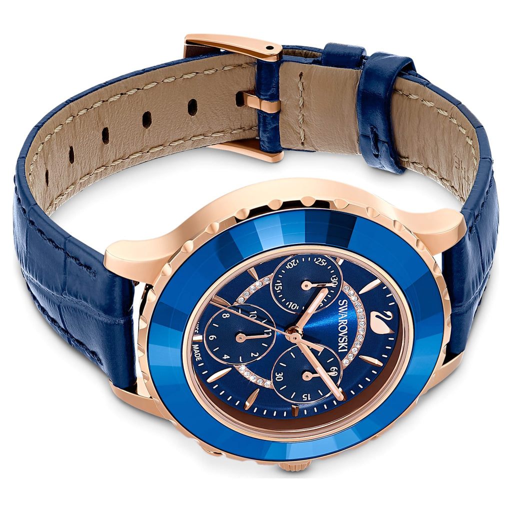 Swarovski Octea Lux Chrono Blue Dial Blue Leather Strap Watch for Women - 5563480 Buy Now By Swarovski