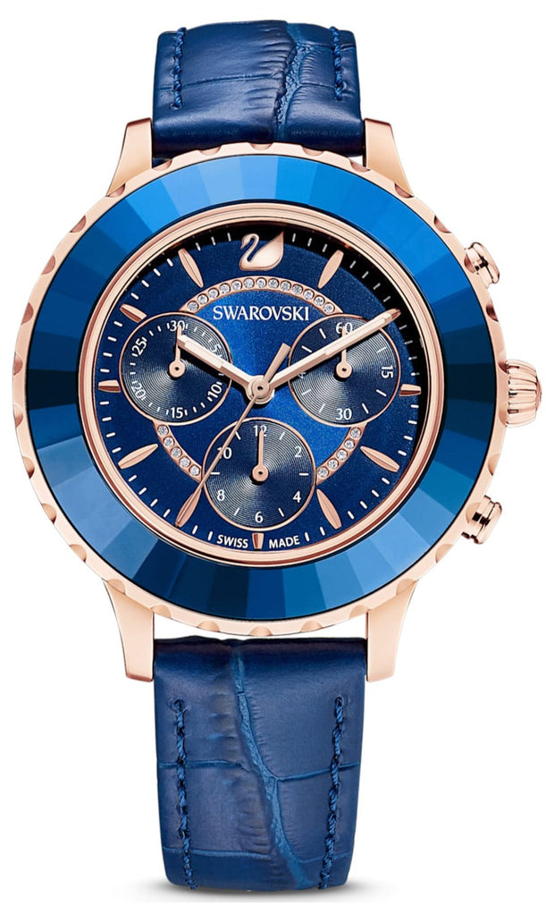 Swarovski Octea Lux Chrono Blue Dial Blue Leather Strap Watch for Women - 5563480 Buy Now By Swarovski