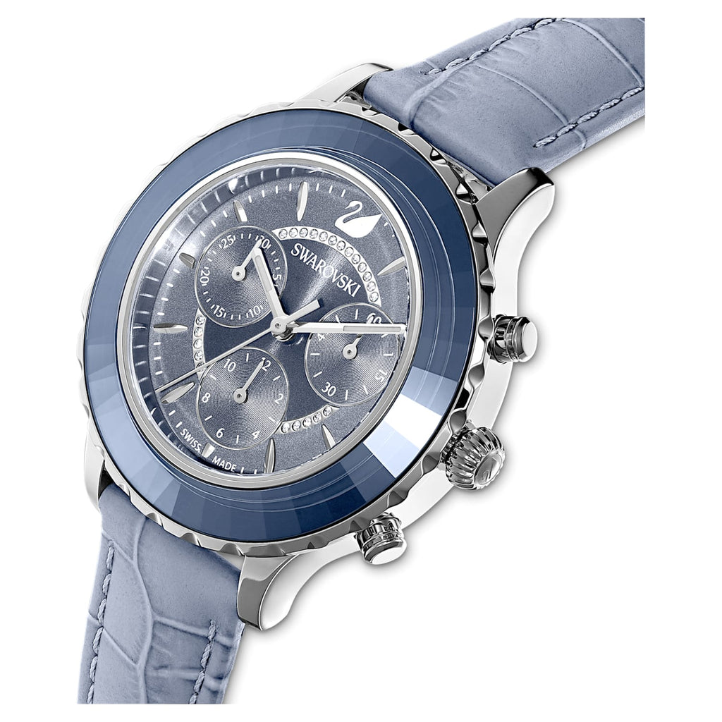 Swarovski Octea Lux Chrono Blue Dial Blue Leather Strap Watch for Women - 5580600 Buy Now By Swarovski