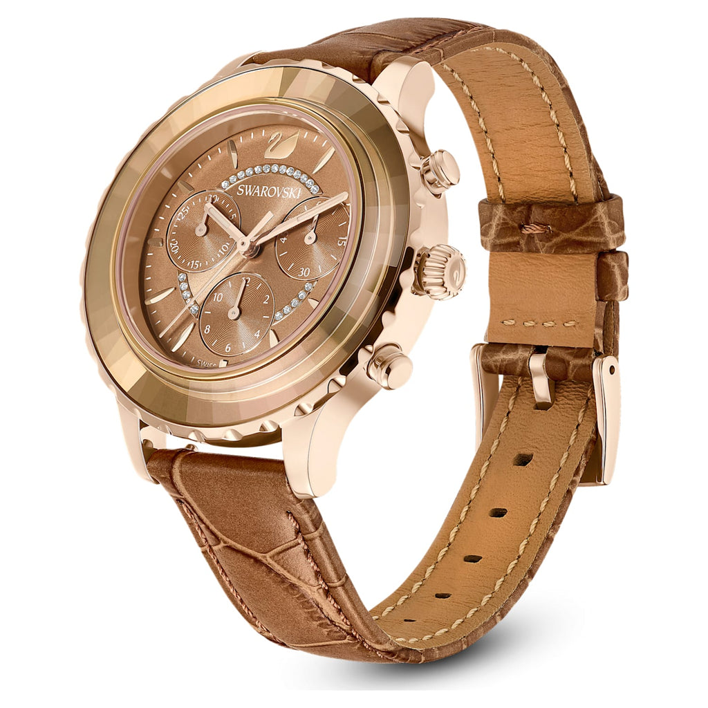 Swarovski Octea Lux Chrono Brown Gold Dial Brown Leather Strap Watch for Women - 5632260 Buy Now By Swarovski