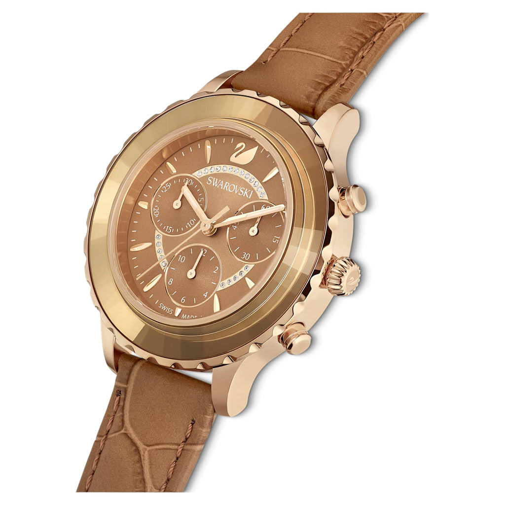 Swarovski Octea Lux Chrono Brown Gold Dial Brown Leather Strap Watch for Women - 5632260 Buy Now By Swarovski