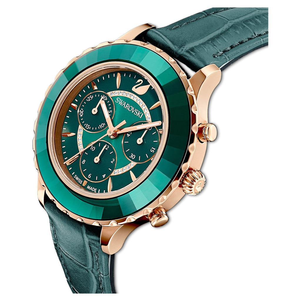 Swarovski Octea Lux Chrono Emerald Green Dial Green Leather Strap Watch for Women - 5452498 Buy Now By Swarovski