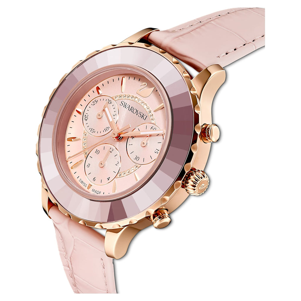Swarovski Octea Lux Chrono Pink Dial Pink Leather Strap Watch for Women - 5452501 Buy Now By Swarovski