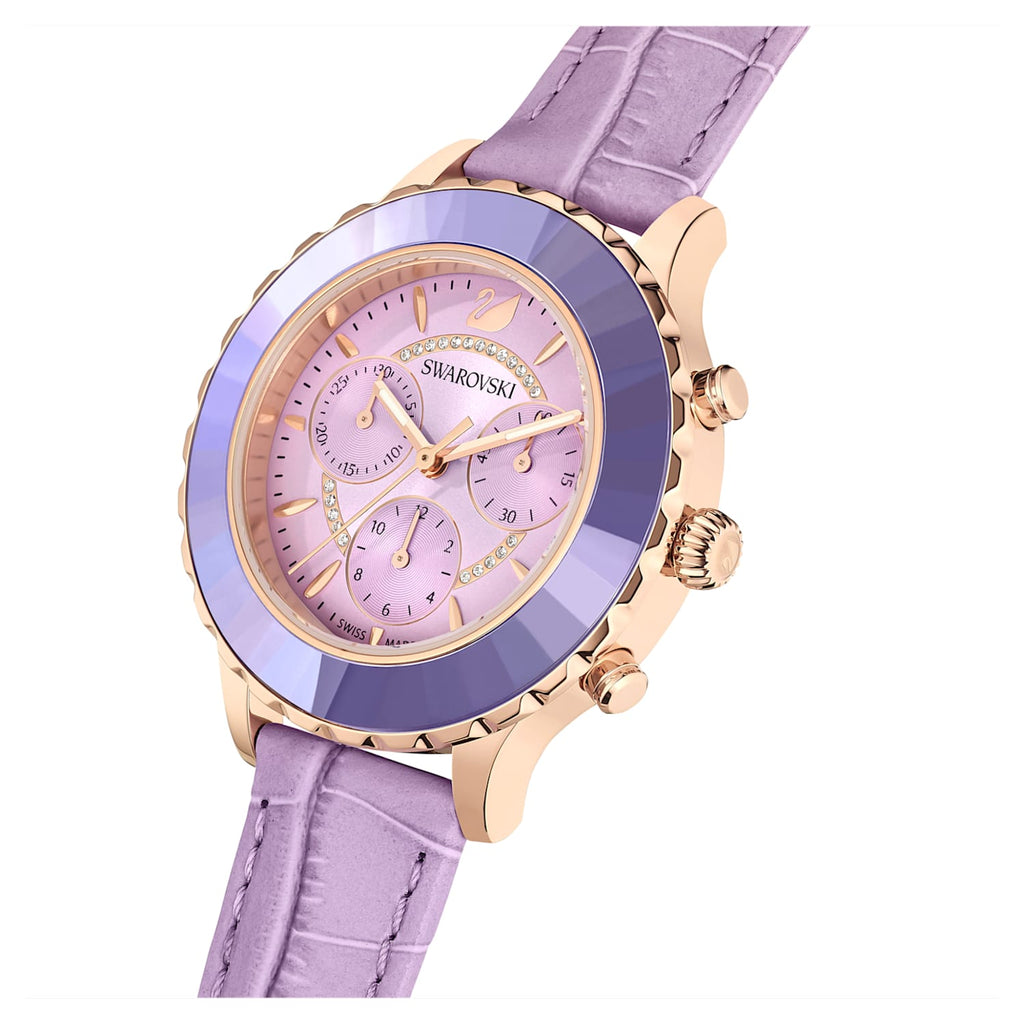 Swarovski Octea Lux Chrono Purple Dial Purple Leather Strap Watch for Women - 5632263 Buy Now By Swarovski