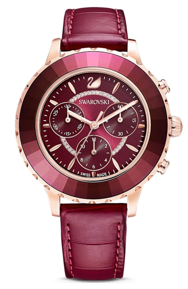 Swarovski Octea Lux Chrono Red Dial Red Leather Strap Watch for Men - 5646975 Buy Now By Swarovski