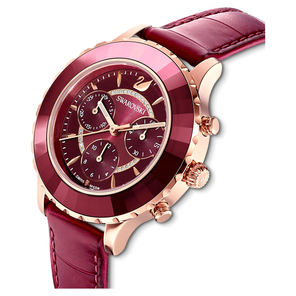 Swarovski Octea Lux Chrono Red Dial Red Leather Strap Watch for Men - 5646975 Buy Now By Swarovski