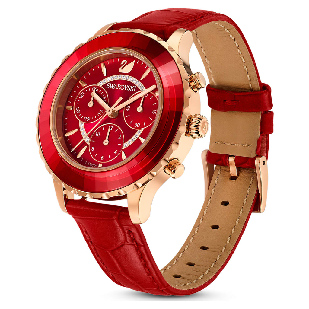 Swarovski Octea Lux Chrono Red Dial Red Leather Strap Watch for Men - 5646975 Buy Now By Swarovski