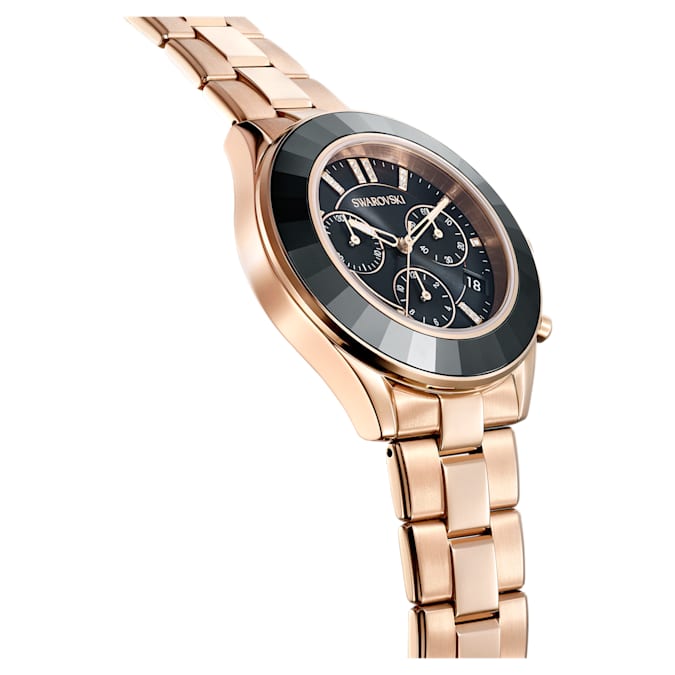 Swarovski Octea Lux Sport Chronograph Black Dial Rose Gold Steel Strap Watch for Women - 5610478 Buy Now By Swarovski