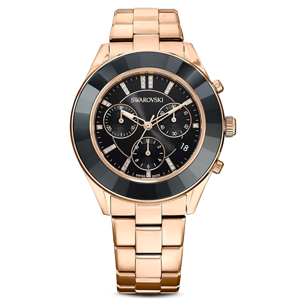 Swarovski Octea Lux Sport Chronograph Black Dial Rose Gold Steel Strap Watch for Women - 5610478 Buy Now By Swarovski