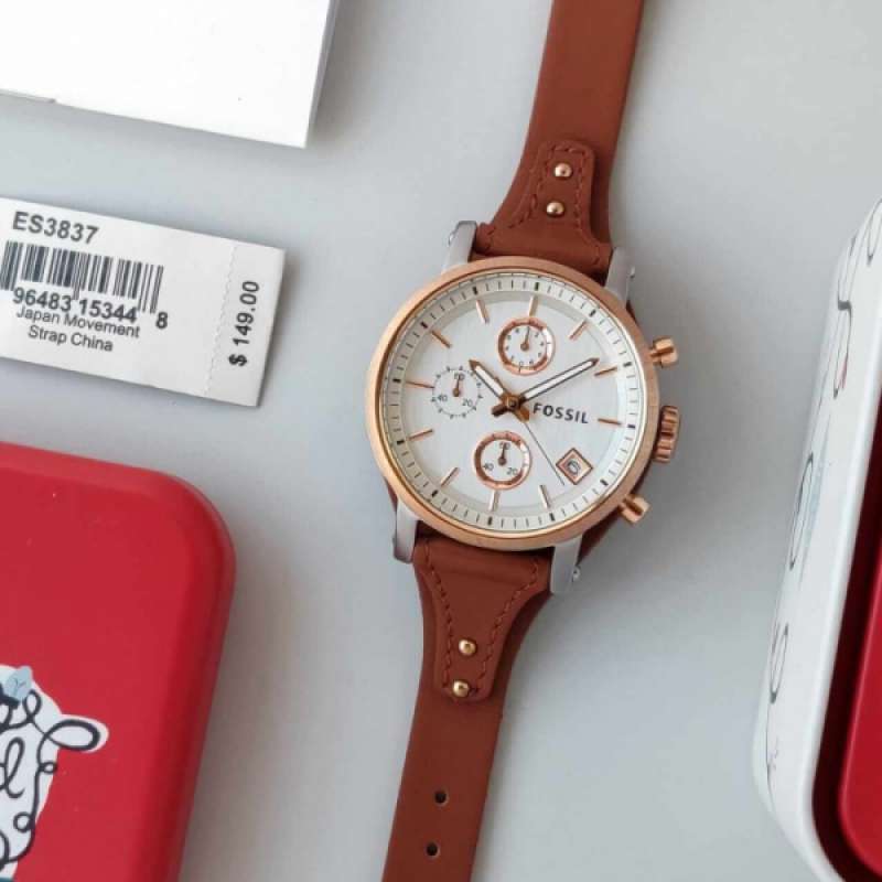 Fossil Boyfriend Chronograph White Dial Brown Leather Strap Watch for Women - ES3837 Buy Now By Fossil