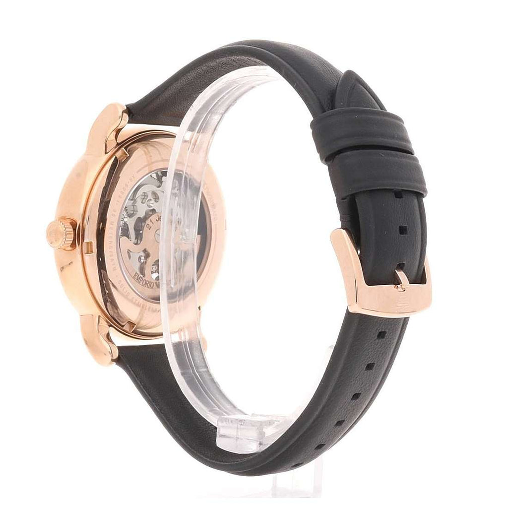 Emporio Armani Meccanico Skeleton Silver Dial Black Leather Strap Watch For Men - AR60031 Buy Now By Emporio Armani