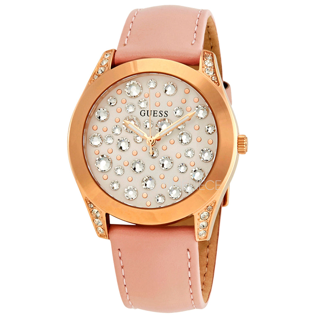 Guess Wonderlust Beige Dial Pink Leather Strap Watch for Women - W1065L1 Buy Now By Guess