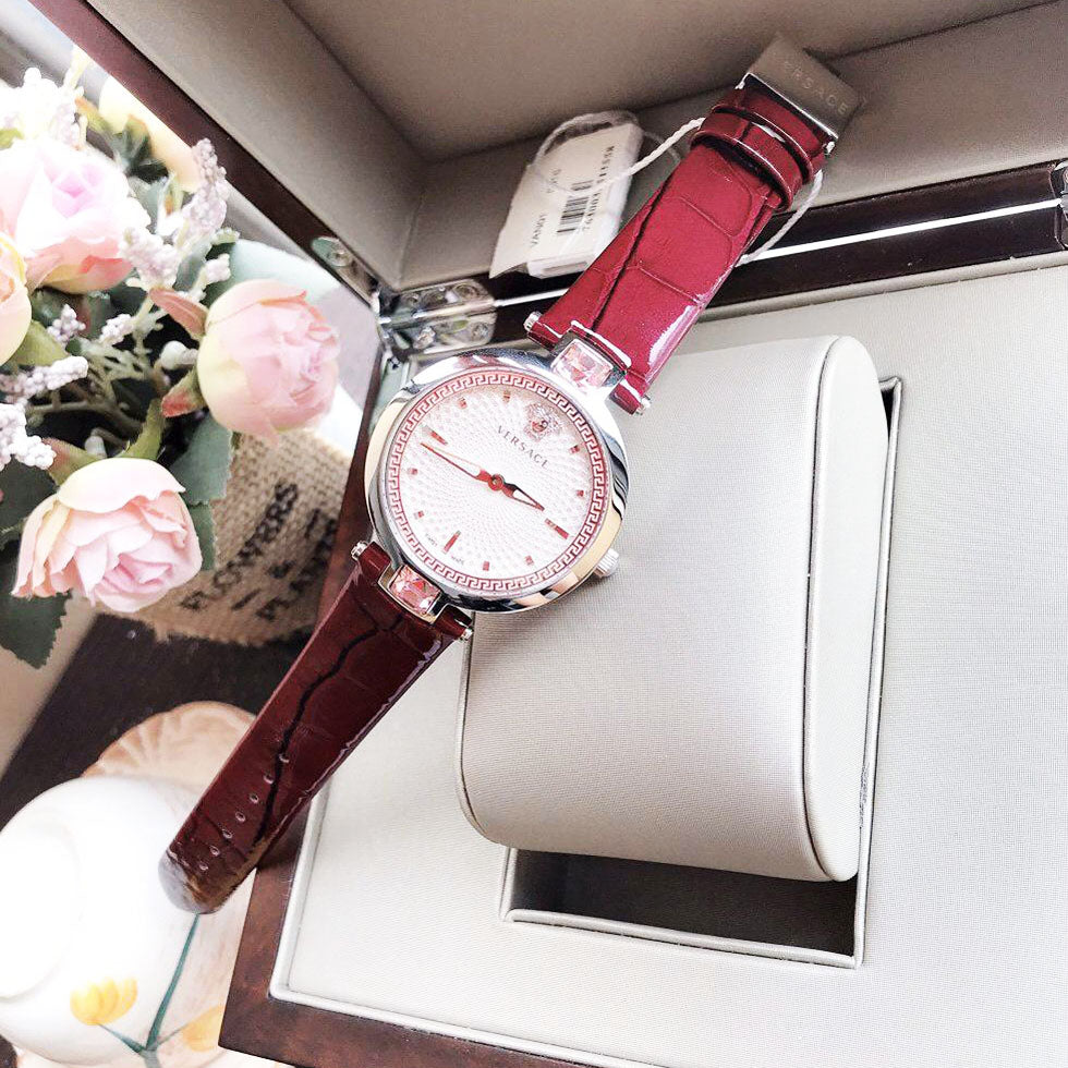 Versace Olympo Crystal Gleam White Dial Purple Leather Strap Watch for Women - VAN010016 Buy Now By Versace