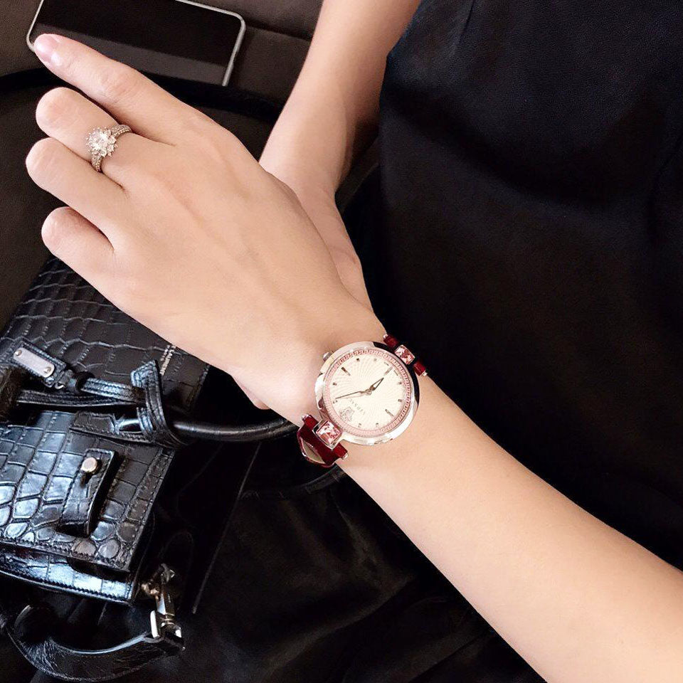 Versace Olympo Crystal Gleam White Dial Purple Leather Strap Watch for Women - VAN010016 Buy Now By Versace