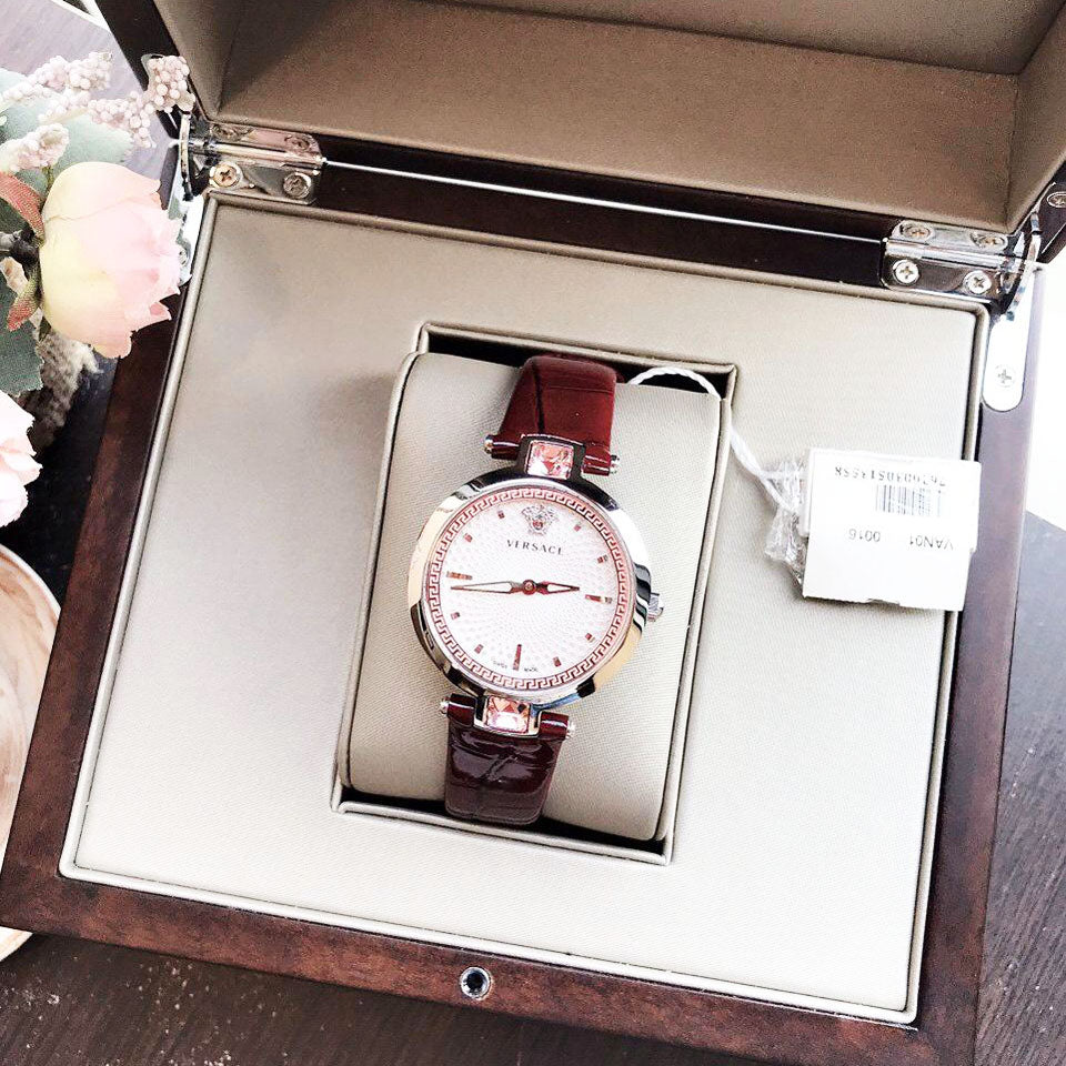 Versace Olympo Crystal Gleam White Dial Purple Leather Strap Watch for Women - VAN010016 Buy Now By Versace