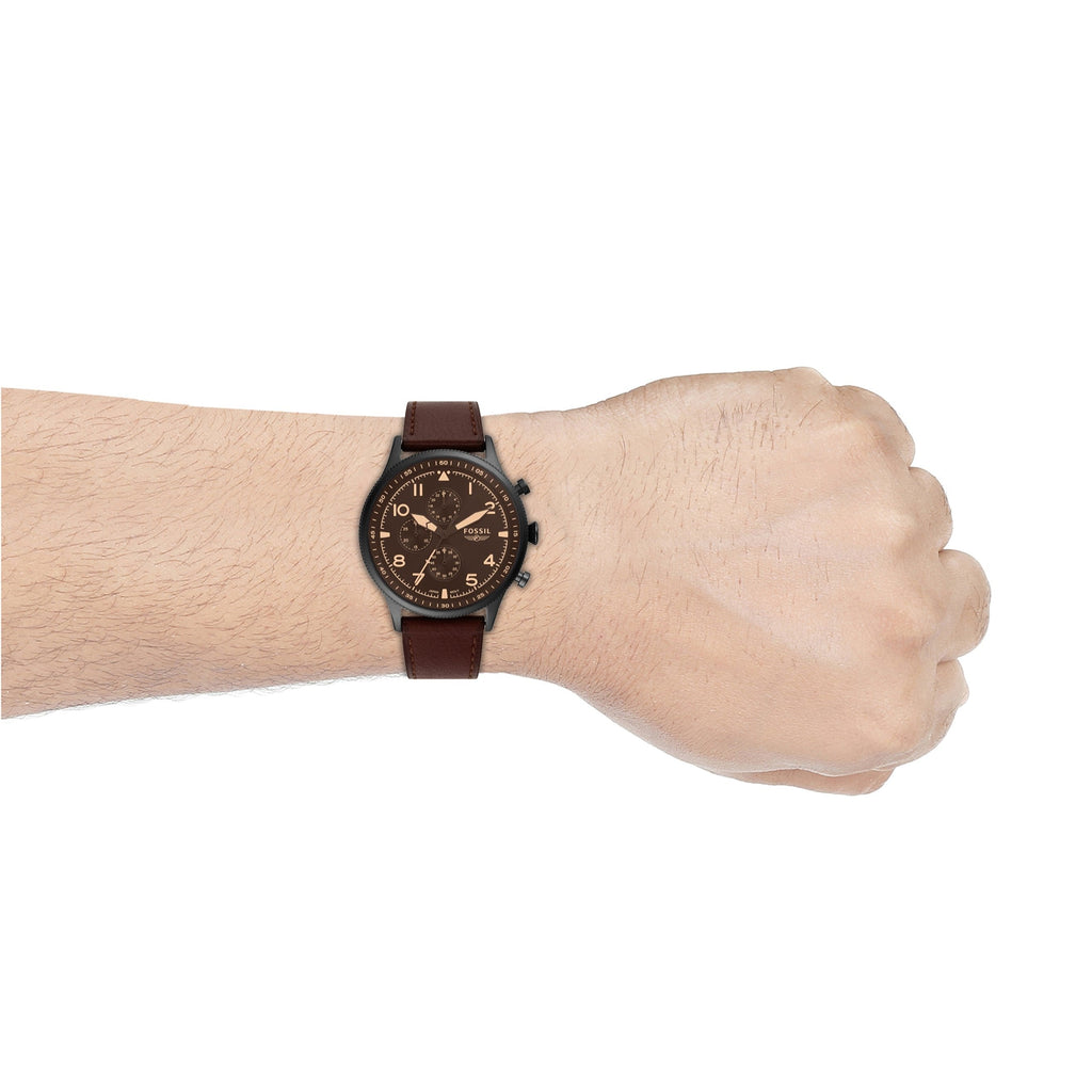 Fossil Retro Pilot Chronograph Brown Dial Brown Leather Strap Watch for Men - FS5833 Buy Now By Fossil