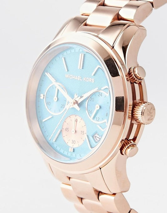 Michael Kors Runway Chronograph Turquoise Dial Rose Gold Steel Strap Watch For Women - MK6164 Buy Now By Michael Kors