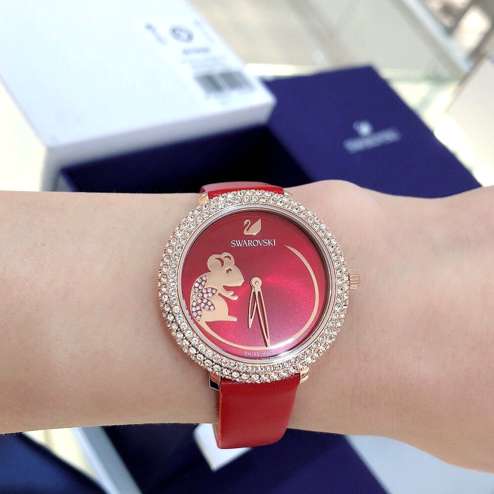 Swarovski Crystal Frost Red Dial Red Leather Strap Watch for Women - 5519226 Buy Now By Swarovski