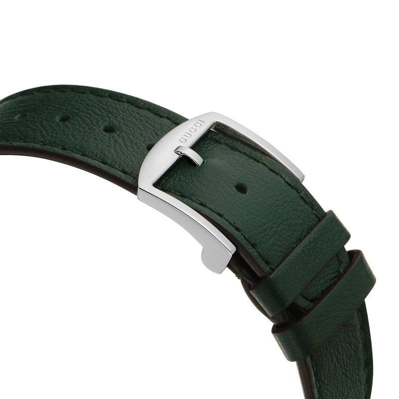 Gucci Grip Silver Dial Green Leather Strap Unisex Watch - YA157412 Buy Now By Gucci